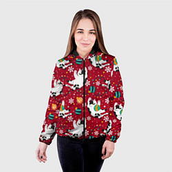 Куртка с капюшоном женская Новогодний паттерн с котиками, цвет: 3D-черный — фото 2