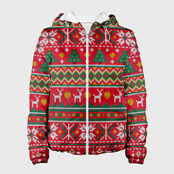 Куртка с капюшоном женская Текстура свитерной вязки новогодняя, цвет: 3D-белый