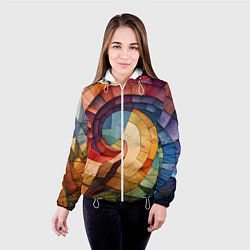 Куртка с капюшоном женская Разноцветная мозаика в виде спирали, цвет: 3D-белый — фото 2