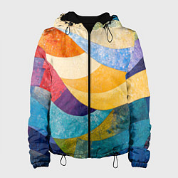 Куртка с капюшоном женская Разноцветная геометрическая мозаика, цвет: 3D-черный