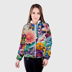 Куртка с капюшоном женская Лето объемные цветы, цвет: 3D-белый — фото 2
