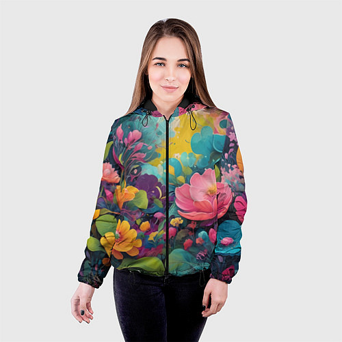 Женская куртка Лето красочные цветы / 3D-Черный – фото 4