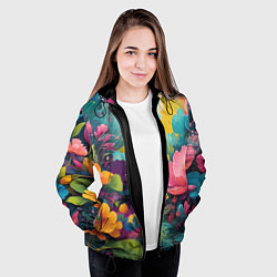 Куртка с капюшоном женская Лето красочные цветы, цвет: 3D-черный — фото 2