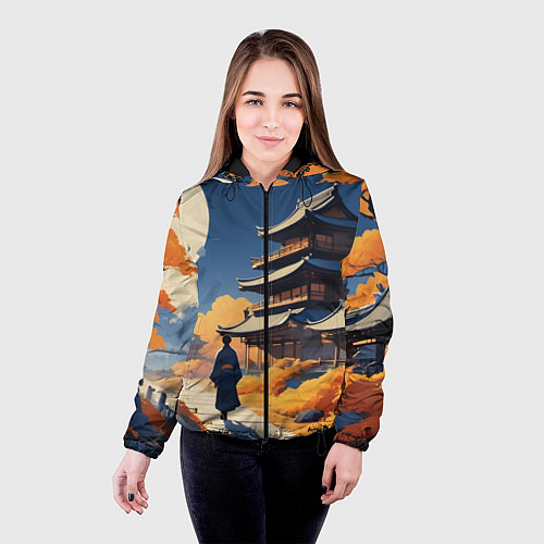 Женская куртка Азия ночь луна / 3D-Черный – фото 4