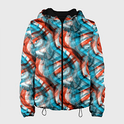 Куртка с капюшоном женская Акварель голубые и красные мазки, цвет: 3D-черный
