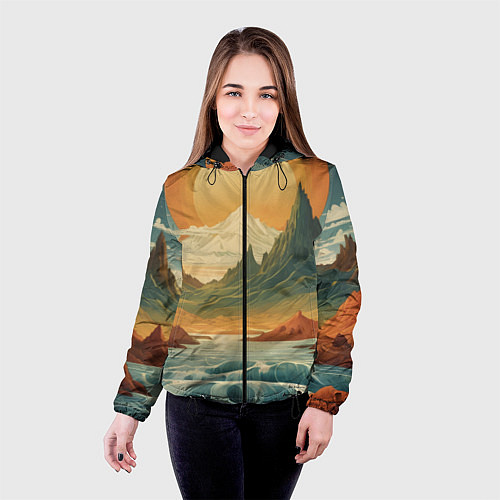 Женская куртка В теплых горах на закате / 3D-Черный – фото 4