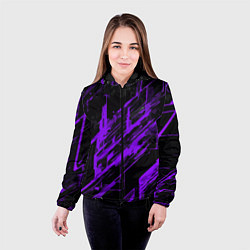 Куртка с капюшоном женская Purple stripes on a black background, цвет: 3D-черный — фото 2