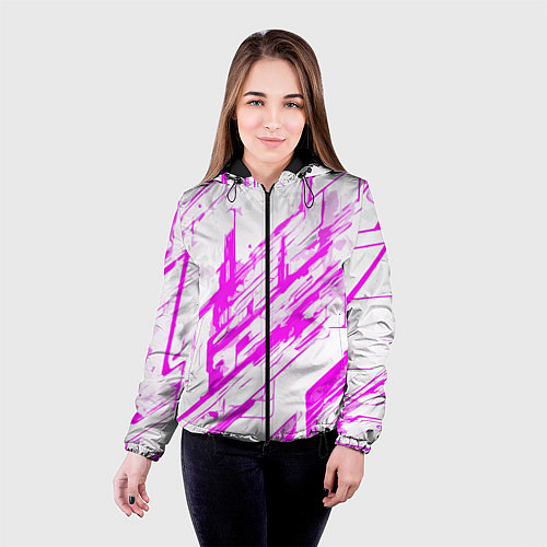 Женская куртка Розовые полосы на белом фоне / 3D-Черный – фото 4