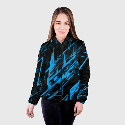 Женская куртка Blue stripes on a black background / 3D-Черный – фото 4