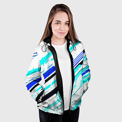 Куртка с капюшоном женская Чёрно-сине-голубые полосы на белом фоне, цвет: 3D-черный — фото 2