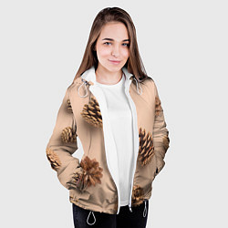 Куртка с капюшоном женская Еловые шишки на бежевом фоне, цвет: 3D-белый — фото 2