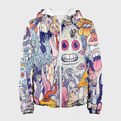 Куртка с капюшоном женская Психоделические монстры, цвет: 3D-белый