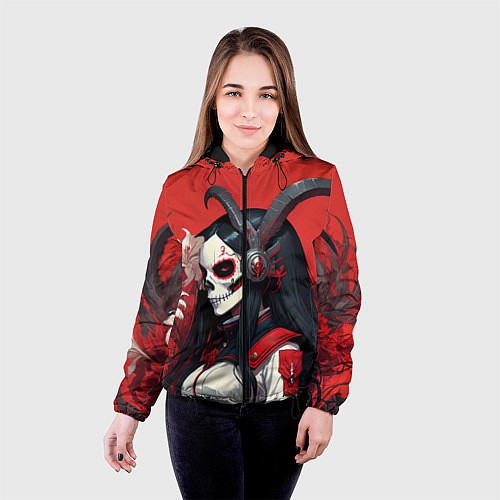 Женская куртка Девушка с макияжем калавера / 3D-Черный – фото 4