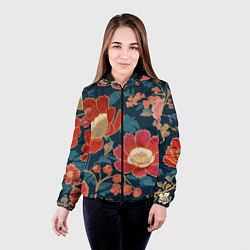 Куртка с капюшоном женская Искусство алые цветы, цвет: 3D-черный — фото 2
