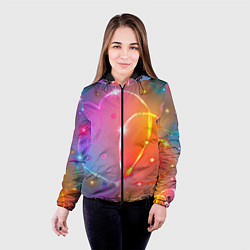 Куртка с капюшоном женская Неоновые сердца со звездочками, цвет: 3D-черный — фото 2