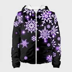 Куртка с капюшоном женская Снежинки в неоне, цвет: 3D-белый
