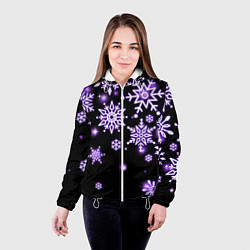Куртка с капюшоном женская Снежинки в неоне, цвет: 3D-белый — фото 2
