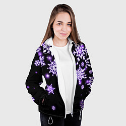 Куртка с капюшоном женская Снежинки в неоне, цвет: 3D-белый — фото 2