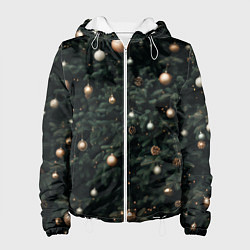 Куртка с капюшоном женская Паттерн - Новогодняя елка, цвет: 3D-белый