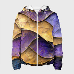 Куртка с капюшоном женская Фиолетовые и золотые волны, цвет: 3D-белый