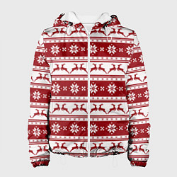 Куртка с капюшоном женская Скандинавский полосатый орнамент с оленями, цвет: 3D-белый