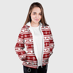 Куртка с капюшоном женская Скандинавский полосатый орнамент с оленями, цвет: 3D-белый — фото 2