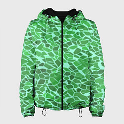 Куртка с капюшоном женская Зелёные плитки на салатовом фоне, цвет: 3D-черный