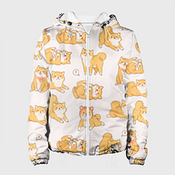 Куртка с капюшоном женская Паттерн сиба ину, цвет: 3D-белый