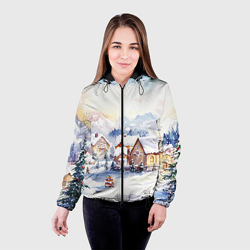 Женская куртка Новогодний снежный город / 3D-Черный – фото 4