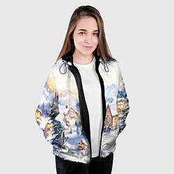 Куртка с капюшоном женская Новогодний снежный город, цвет: 3D-черный — фото 2