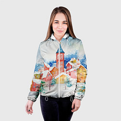 Куртка с капюшоном женская Новогодний сказочный город, цвет: 3D-белый — фото 2