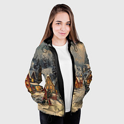 Куртка с капюшоном женская Новогодние зимние домики, цвет: 3D-черный — фото 2