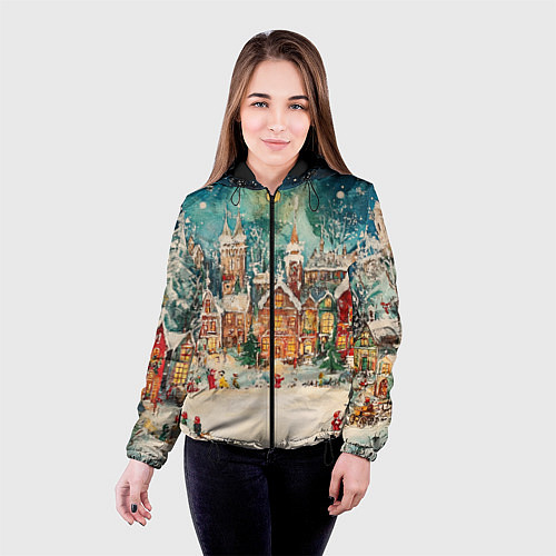 Женская куртка Новогодний снежный город / 3D-Черный – фото 4