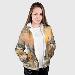 Куртка с капюшоном женская Новогодний небольшой городок, цвет: 3D-белый — фото 2