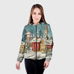 Куртка с капюшоном женская Праздничный новогодний город, цвет: 3D-черный — фото 2