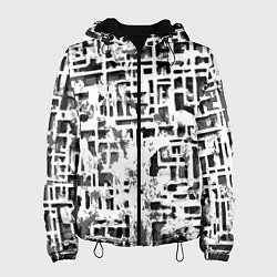 Куртка с капюшоном женская Бело-чёрная абстракция, цвет: 3D-черный