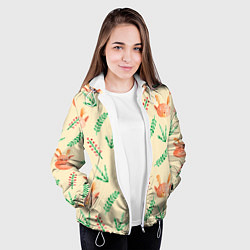 Куртка с капюшоном женская Новогодний узор с оленями и веточками, цвет: 3D-белый — фото 2