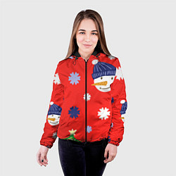 Куртка с капюшоном женская Новогодний узор со снеговиком и снежинками, цвет: 3D-черный — фото 2