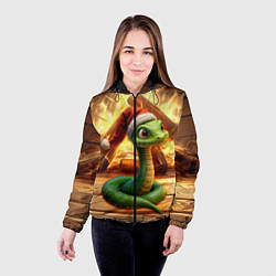 Куртка с капюшоном женская Зеленая новогодняя змея 2025 года, цвет: 3D-черный — фото 2