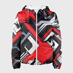 Куртка с капюшоном женская Красно-белый техно паттерн, цвет: 3D-белый