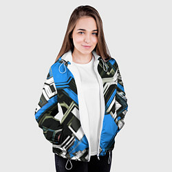 Куртка с капюшоном женская Сине-белый техно паттерн на чёрном фоне, цвет: 3D-белый — фото 2