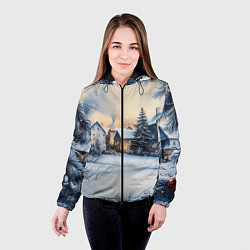 Куртка с капюшоном женская Зимний снежный двор, цвет: 3D-черный — фото 2