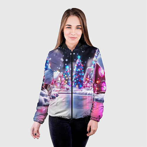 Женская куртка Новогоднее настроение фонариков / 3D-Черный – фото 4