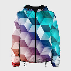 Куртка с капюшоном женская Объёмные разноцветные градиентные кубы, цвет: 3D-черный