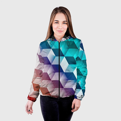 Женская куртка Объёмные разноцветные градиентные кубы / 3D-Черный – фото 4