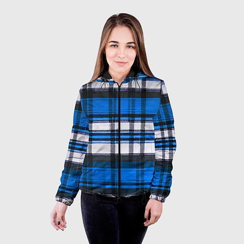Женская куртка Сине-белая ткань в клетку / 3D-Черный – фото 4