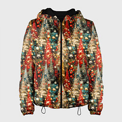 Куртка с капюшоном женская Новогодний еловый лес, цвет: 3D-черный