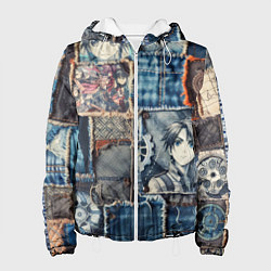 Куртка с капюшоном женская Аниме пэчворк деним, цвет: 3D-белый