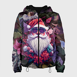 Куртка с капюшоном женская Дед мороз в цветах, цвет: 3D-черный