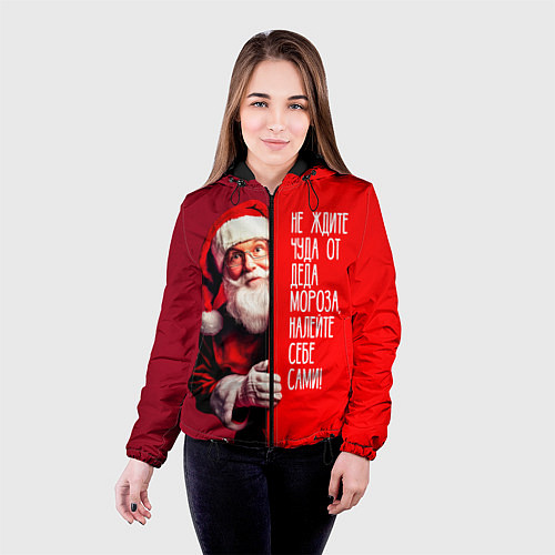 Женская куртка Дед Мороз - не ждите чуда / 3D-Черный – фото 4